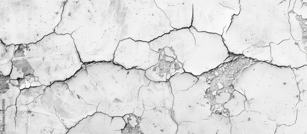 Top view of cracked white soil texture pattern creating an abstract background with copy space image suitable for classic design on gray concrete backdrop Top view of cracked white soil texture pattern creating an abstract background with copy space image suitable for classic design on gray concrete backdrop