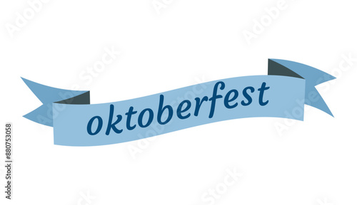 Icon blue ribbon scroll with text oktoberfest isolated on transparent and white background. Close-up element for holiday design decoration. Vector flat illustration. Beer festival. Banner.