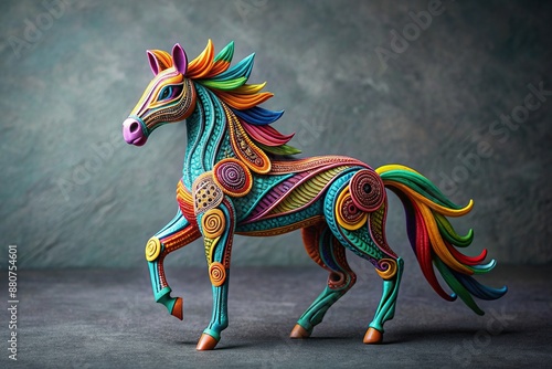 Quilled horse alebrije on gray background, horse, Quilled