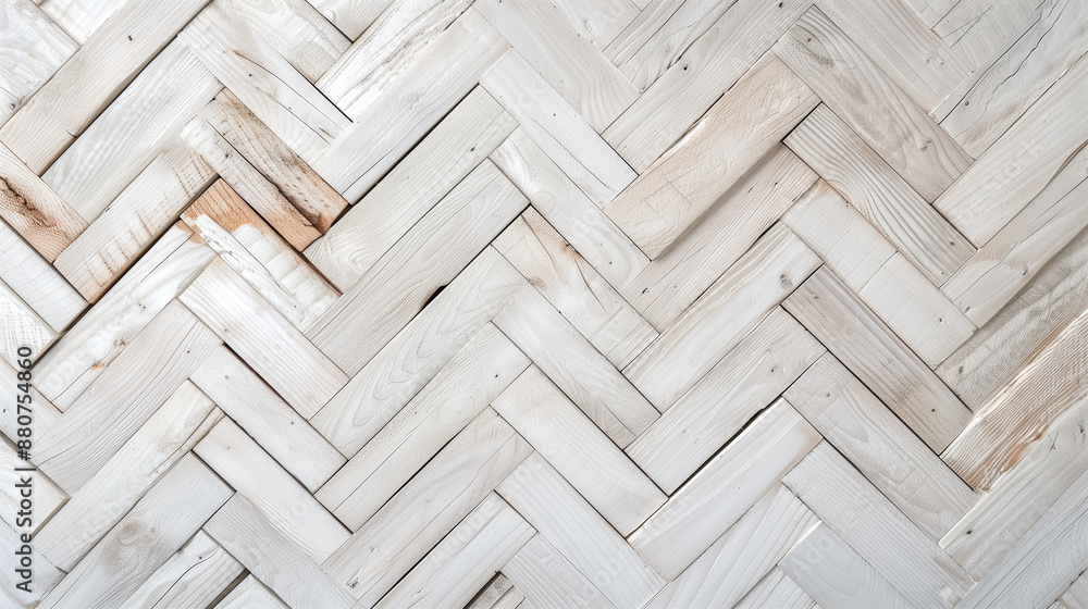 White Wood Background. Wooden Boards arranged in a Chevron Parquet Pattern White Wood Background. Wooden Boards arranged in a Chevron Parquet Pattern