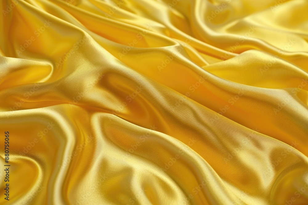 Fototapeta premium Yellow Fabric. Soft and Shiny Texture with Light Waves and Rich Satin Colors