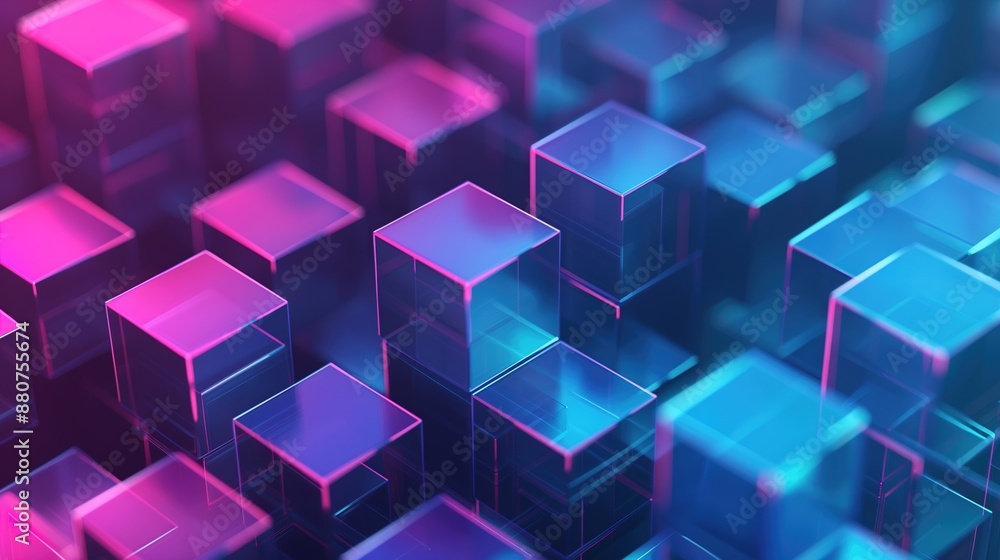 Abstract Technology Background with Purple and Blue Blocks Representing Blockchain Technology for Poster, Banner, and Web Design. Futuristic Digital Concept Abstract Technology Background with Purple and Blue Blocks Representing Blockchain Technology for Poster, Banner, and Web Design. Futuristic Digital Concept