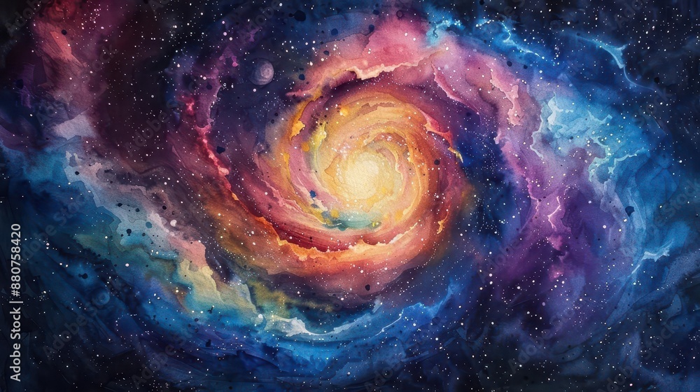 Cosmic Watercolor Nebula A swirling, cosmic explosion of watercolor pigments, reminiscent of a nebula in deep space Cosmic Watercolor Nebula A swirling, cosmic explosion of watercolor pigments, reminiscent of a nebula in deep space