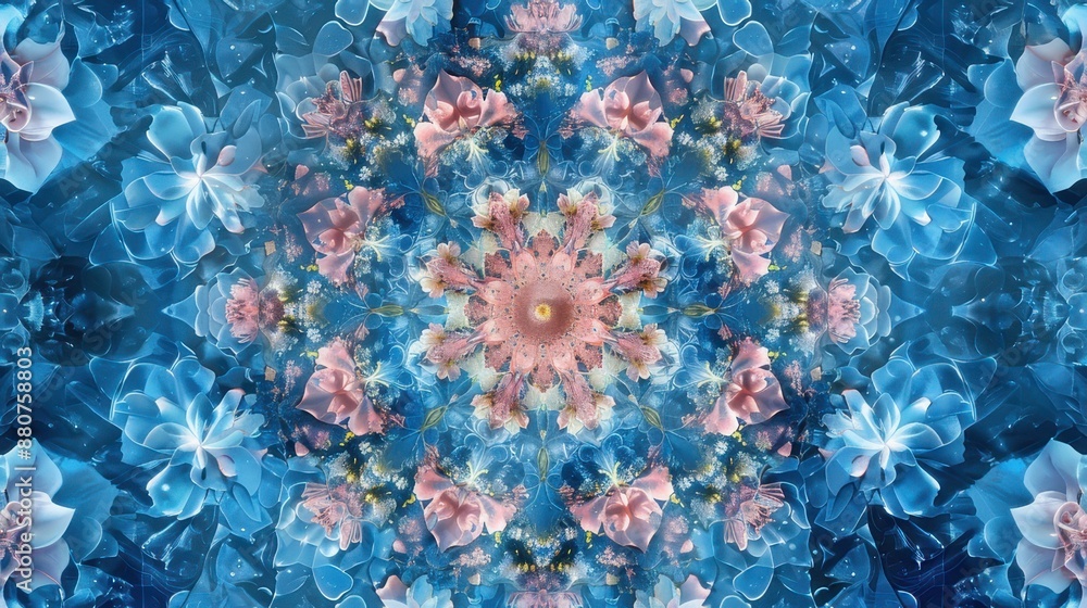 Kaleidoscopic floral mandala with intricate patterns and vibrant colors Kaleidoscopic floral mandala with intricate patterns and vibrant colors