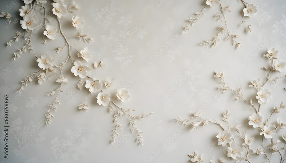 Serene porcelain white flower backdrop with copy space Serene porcelain white flower backdrop with copy space