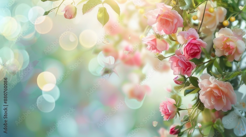 Delicate pink cherry blossoms in full bloom against a soft blurred background Delicate pink cherry blossoms in full bloom against a soft blurred background