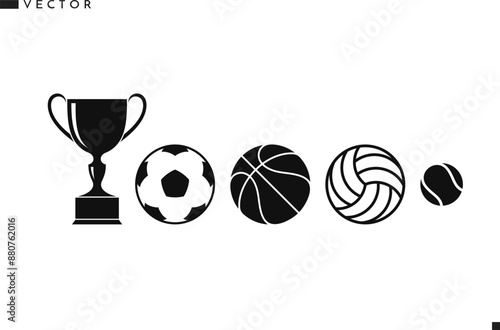 Sport icon set. Isolated bolls with trophy. Team sport