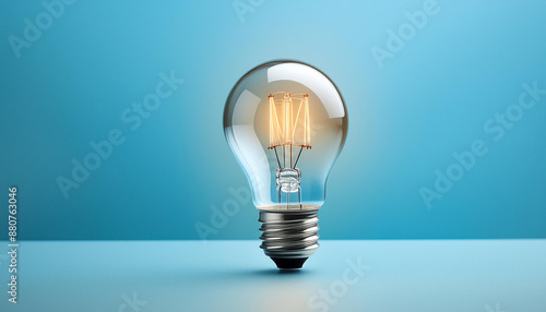 Incandescent light bulb on blue background. Creative concept, innovation technology success