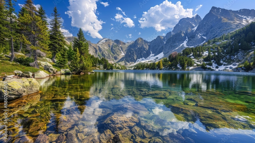 Naklejka premium Mountain Lake With Clear Water