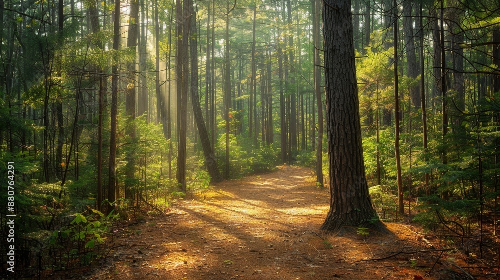 Fototapeta premium Sunbeams in a Pine Forest.
