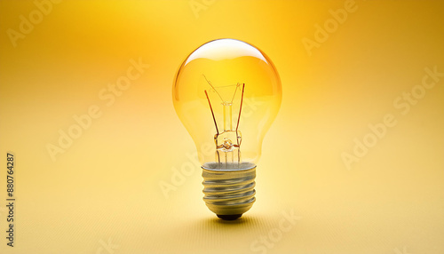 Incandescent light bulb on yellow background. Creative concept, innovation technology success