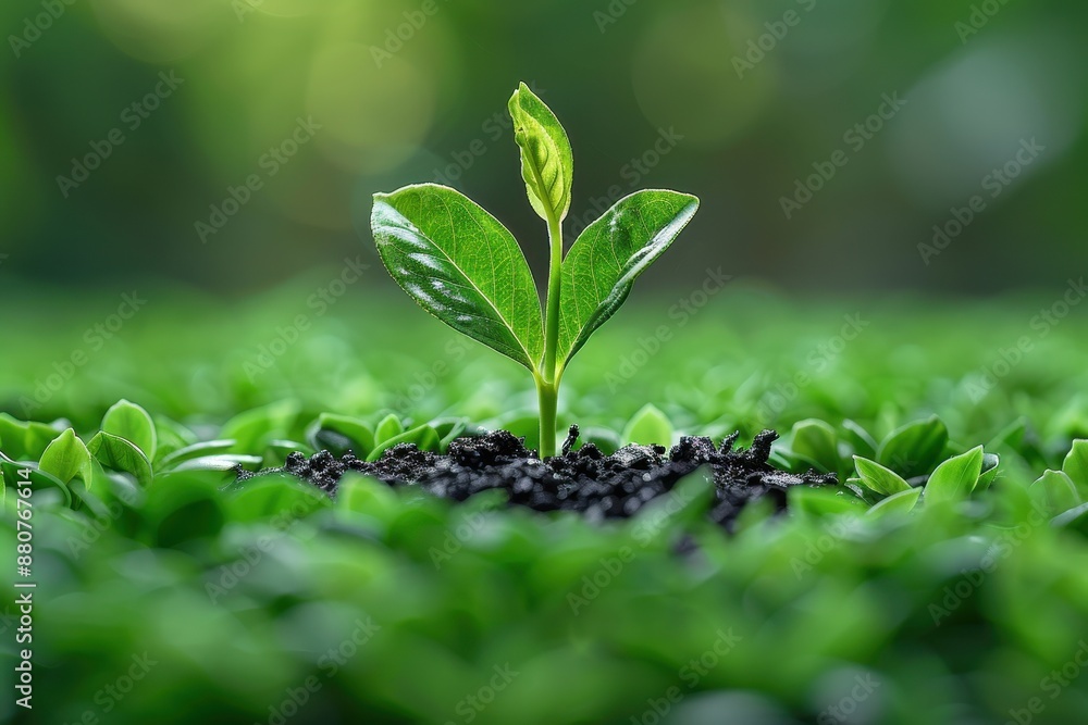 Young green plant growing in soil with out-of-focus background, symbolizing growth, nature, and new beginnings. Young green plant growing in soil with out-of-focus background, symbolizing growth, nature, and new beginnings.