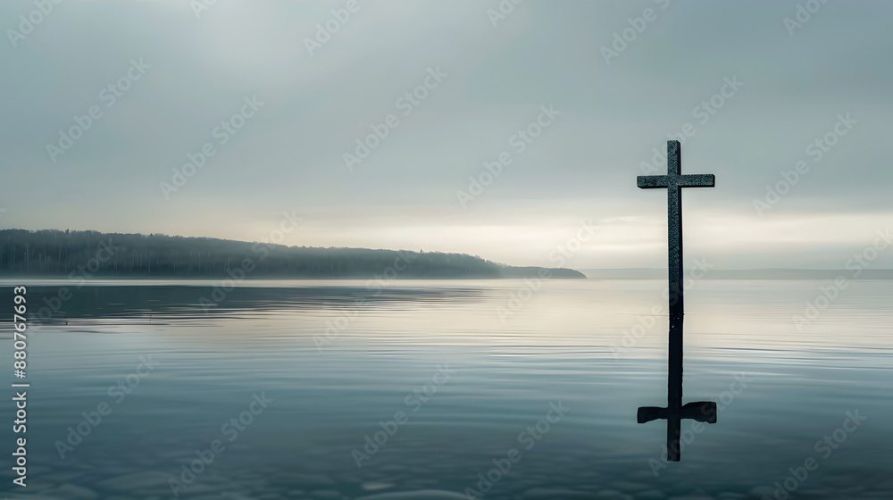 Lone cross over still water. Lone cross over still water.
