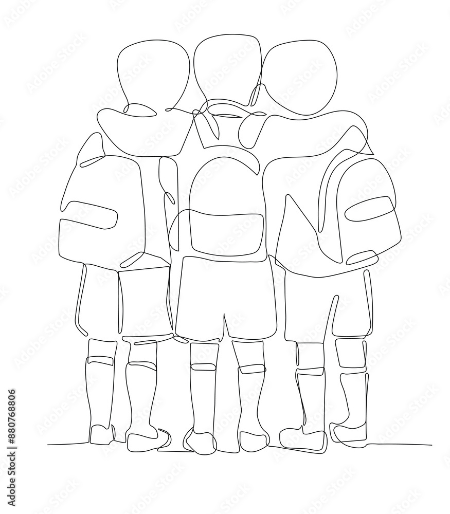 Continuous line art of three student are standing, vector illustration. Continuous line art of three student are standing, vector illustration.