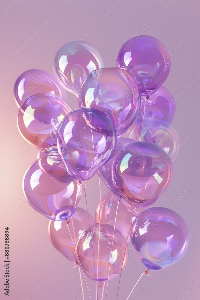 Fototapeta premium Flying purple glossy balloons on light background