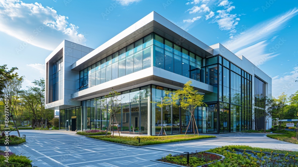 Serene Modern Oncology Hospital with Clear Signage in Lush Green Setting Serene Modern Oncology Hospital with Clear Signage in Lush Green Setting
