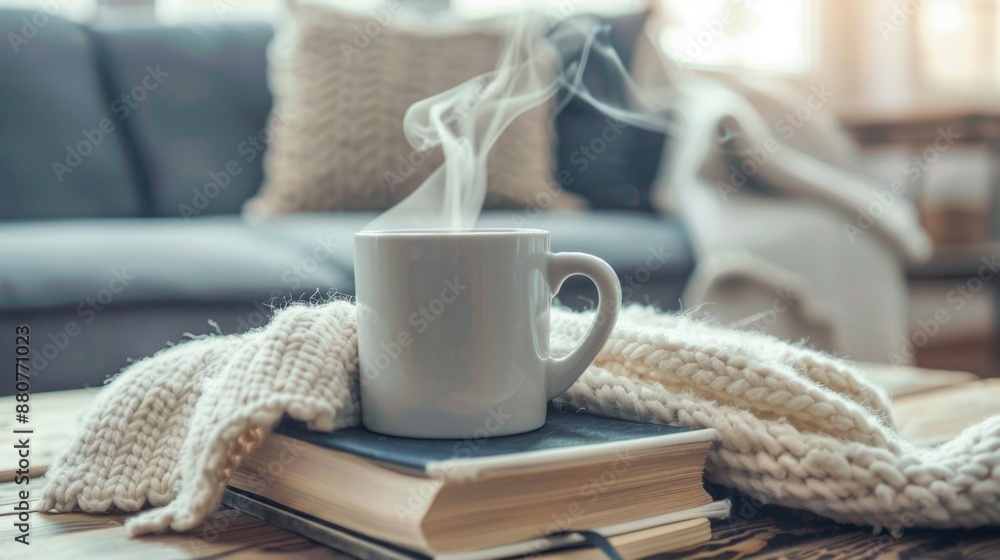 Cozy Winter Morning with Coffee and a Book. Cozy Winter Morning with Coffee and a Book.