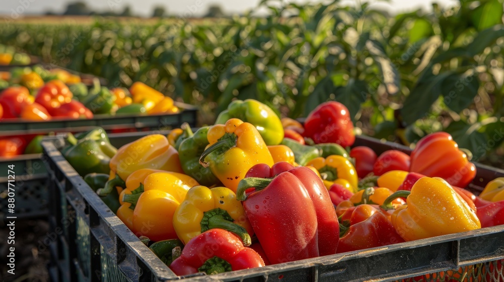 Colorful Bell Peppers in a Crate on a Farm Colorful Bell Peppers in a Crate on a Farm