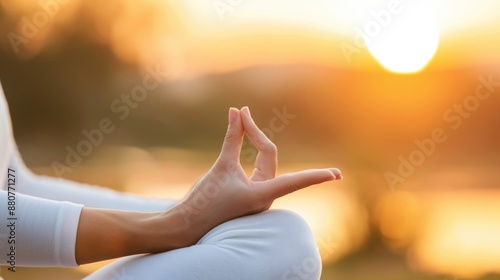 Wallpaper Mural Tranquil Woman Practicing Yoga Outdoors with Soft Lighting and Blurred Nature Background Torontodigital.ca
