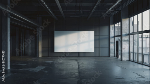 Wallpaper Mural Exhibition Hangar Interior: The space is expansive and industrial, resembling a large hangar or gallery. The walls and ceiling are high, with exposed beams and a minimalist design that emphasizes  Torontodigital.ca