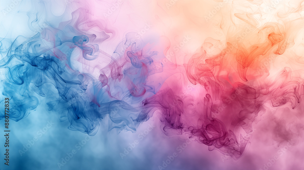Colorful smoke swirls blending in ethereal abstract pattern, showcasing vibrant hues of blue, purple, and orange. Concept of creativity, fluidity, and artistic expression. Colorful smoke swirls blending in ethereal abstract pattern, showcasing vibrant hues of blue, purple, and orange. Concept of creativity, fluidity, and artistic expression.