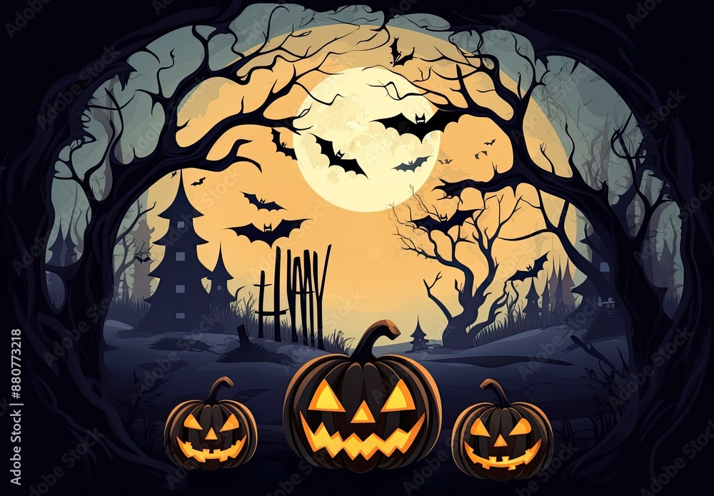 Spooky Halloween Night with Jack-o'-Lanterns. Spooky Halloween Night with Jack-o'-Lanterns.