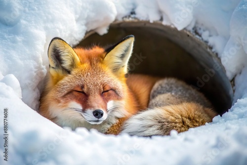 Frosty Fox Napping Nook Hibernating Vixen in Winter, Winter, Vixen, Napping
