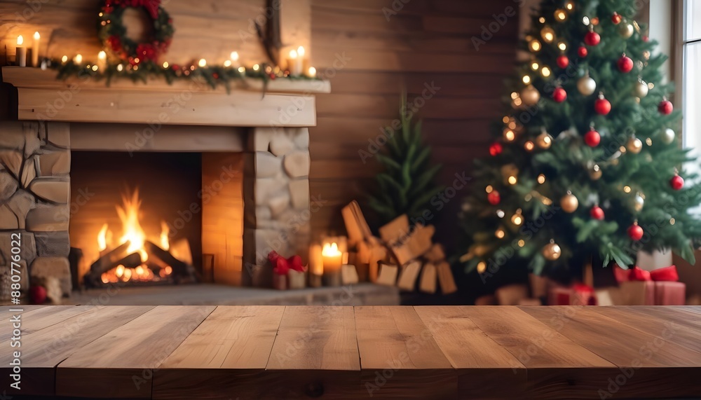 custom made wallpaper toronto digitalChristmas tree and fireplace with copy space. Generative AI