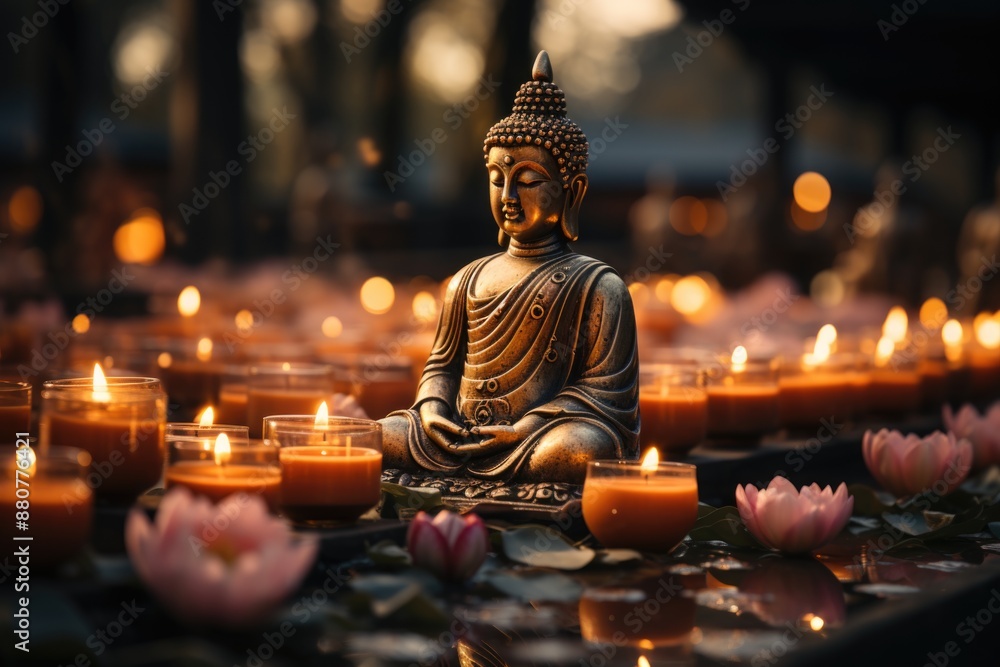 Mahavir jayanti bronze Buddha figure sacred deity statuette peace and tranquilit, generative IA