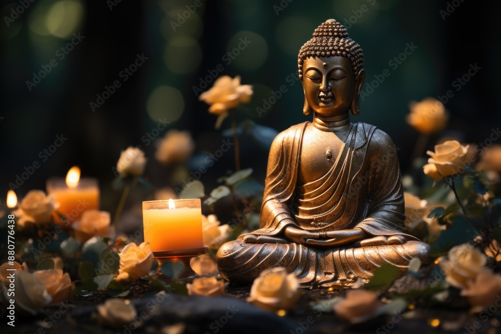 Mahavir Jayanti Bronze Statuette of Deity Lord Buddha Sacred Statue, generative IA