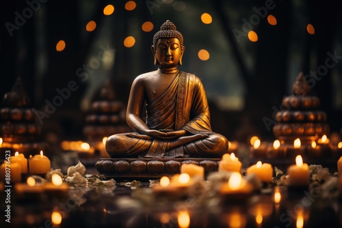 Mahavir Jayanti Bronze Statuette of Deity Lord Buddha Sacred Statue, generative IA