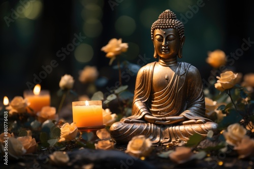 Obraz na płótnie Mahavir Jayanti Bronze Statuette of Deity Lord Buddha Sacred Statue, generative IA w salonie