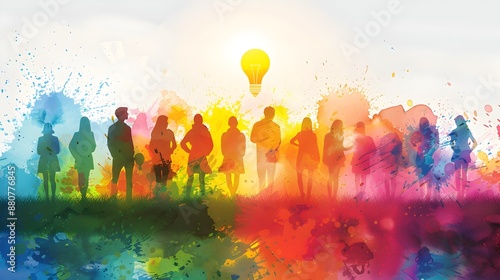 Colorful Silhouettes of Creative Brainstorming and Ad Design