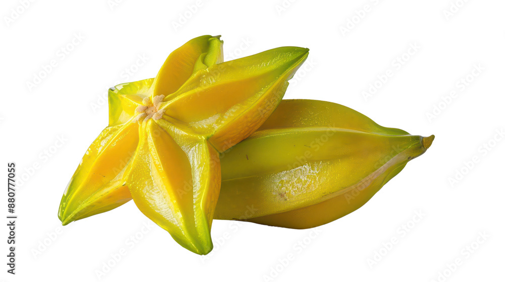 Fresh Starfruit: Vibrant Yellow Carambola on White Background Fresh Starfruit: Vibrant Yellow Carambola on White Background
