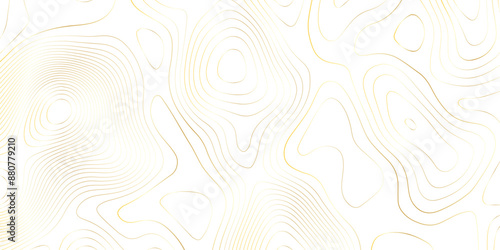Abstract background wavy topographic gold line contour geography map. Seamless pattern and banner design. Modern and dynamic feel to topographic mapping vector illustration.	