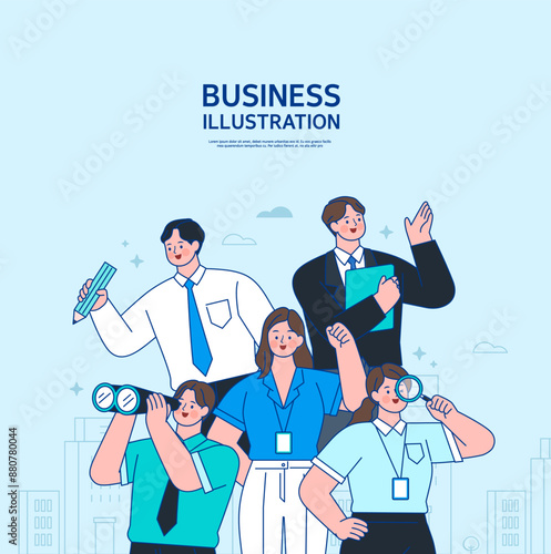 Business concept vector line illustration
