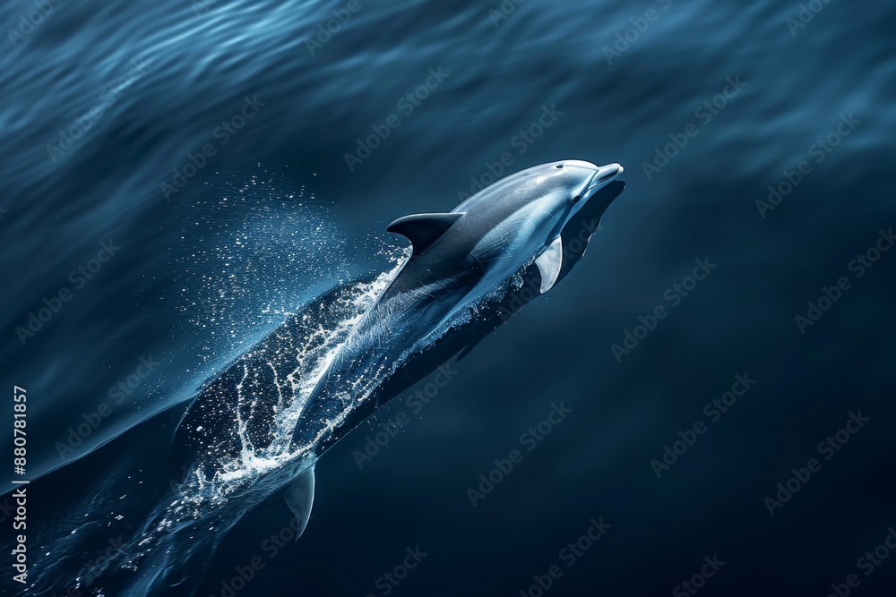 Naklejka premium Dolphin gliding gracefully through the deep blue ocean, view from above
