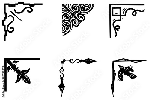 Corner design. vectorial illustration. Set of ornamental corners in woodcut style. rustic.