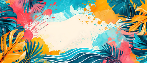 Vibrant Summer Doodle Border Design with Blank Space for Mock up Message