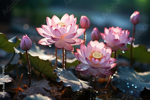 Obraz na płótnie Beautiful lotus vertical shot, generative IA w salonie