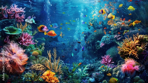 Wallpaper Mural Underwater scene with coral and fish, where AI melds colors and forms into art Torontodigital.ca