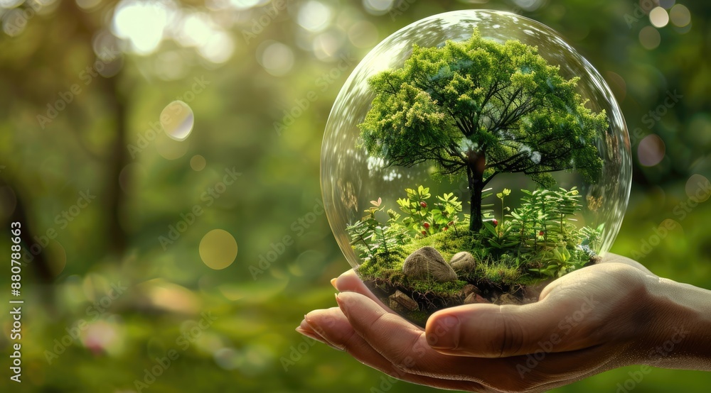 Protecting Nature - A Miniature World in a Hand Protecting Nature - A Miniature World in a Hand