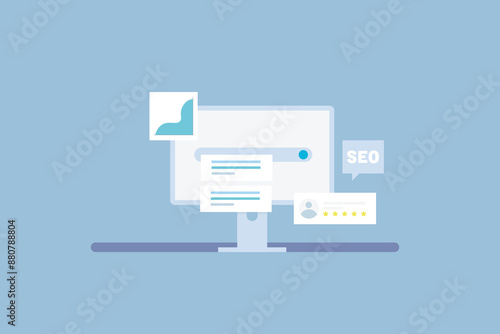 Website SEO ranking, Website on search engine result page, SEO analysis report, Website analysis. Vector illustration.