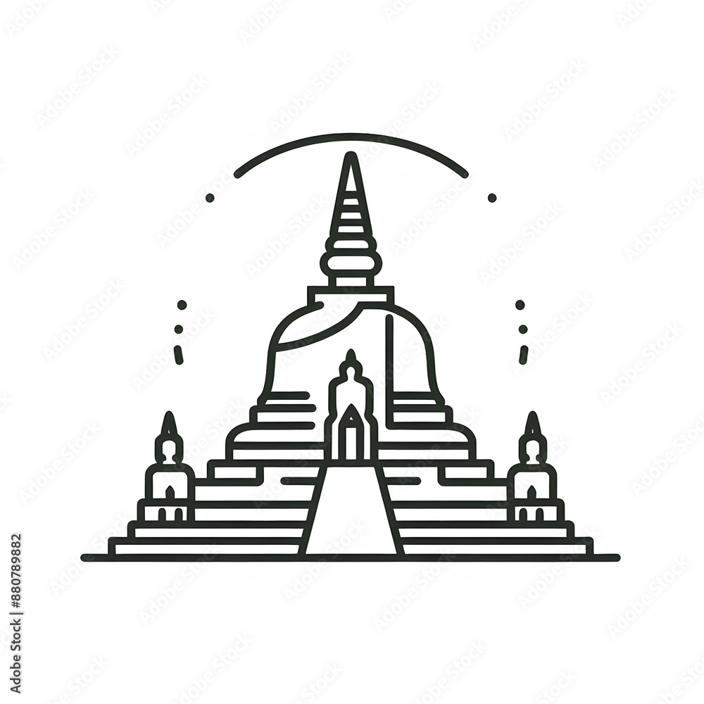 AI Generate of Simple design of One Line Icon Depicting of Buddha's Stupa, Isolated in White AI Generate of Simple design of One Line Icon Depicting of Buddha's Stupa, Isolated in White