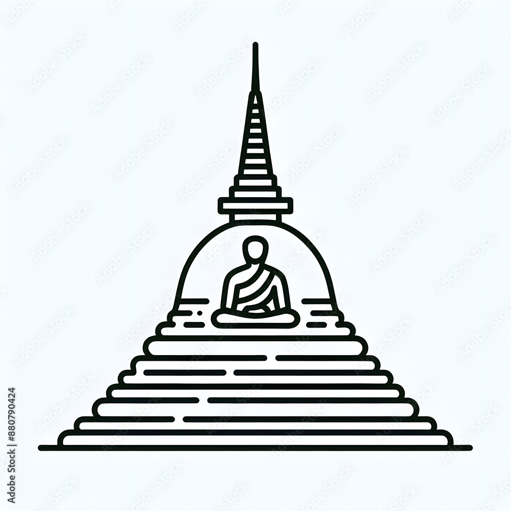 AI Generate of Simple design of One Line Icon Depicting of Buddha's Stupa, Isolated in White AI Generate of Simple design of One Line Icon Depicting of Buddha's Stupa, Isolated in White