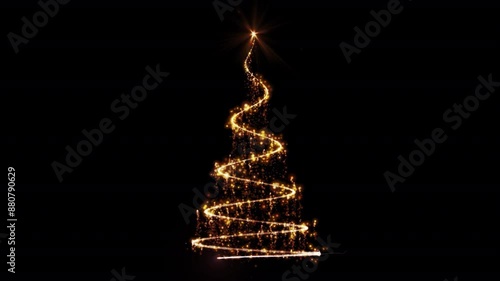 Animation of a golden Christmas tree in motion on a black background
