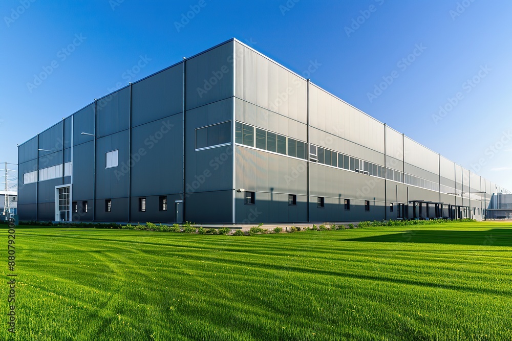 Modern warehouse facade on a sunny day, distribution center. Industrial Building of modern logistics hub. Loading dock. Large Business Entrance. Innovative logistic complex exterior. Cargo storage Modern warehouse facade on a sunny day, distribution center. Industrial Building of modern logistics hub. Loading dock. Large Business Entrance. Innovative logistic complex exterior. Cargo storage