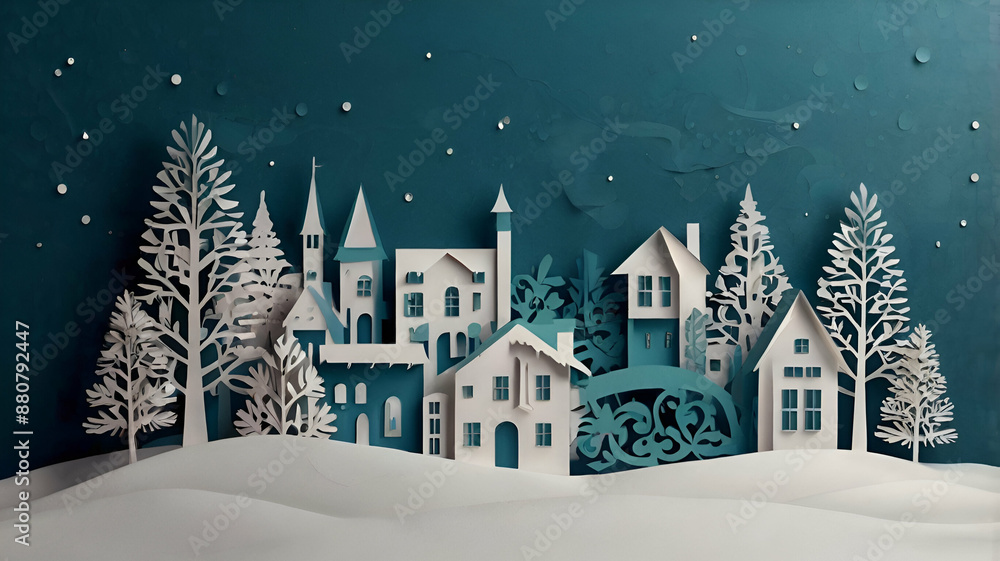 Winter Christmas composition in paper cut style, Merry Christmas text Calligraphic Lettering Vector illustration, design Winter Christmas composition in paper cut style, Merry Christmas text Calligraphic Lettering Vector illustration, design