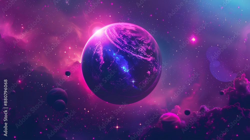Pink and Blue Galaxy with Glowing Planet Pink and Blue Galaxy with Glowing Planet