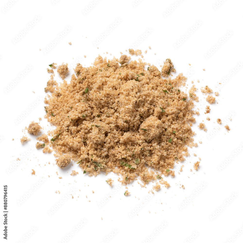Heap of ground garden herb bouillon isolated on white background close up